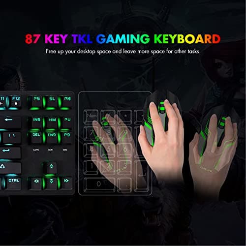 CHONCHOW Backlit Mechanical Gaming Keyboard Compact 87 Keys LED Tenkeyless Wired Mecanico Blue Switches Keyboard Compatible with Windows PC Mac Vista etc-Black image