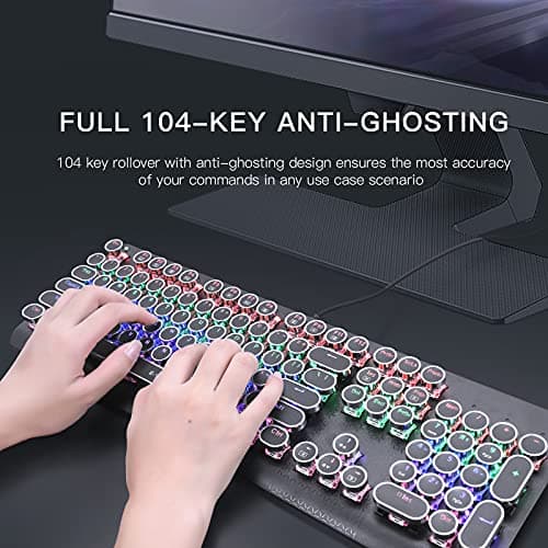 E-YOOSO K600 Retro Mechanical Gaming Keyboard 104 Key, LED Backlit Keyboard with Blue Switches image
