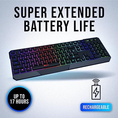 KLIM Chroma Wireless Gaming Keyboard + Slim, Durable, Ergonomic, Quiet, Waterproof, Silent Keys + Backlit Wireless Keyboard for PC PS4 Xbox One Mac + Teclado Gamer + New 2020 Version + Black image