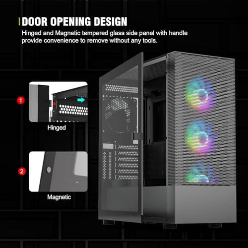 Vetroo AL600 ATX Mid Tower Black with Tempered Glass Side Panel and USB 3.2 Gen 1 Type-A, USB 2.0 Type-A Front Panel image