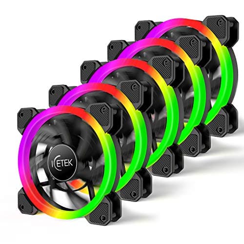 RGB Case Fans 120mm 5 Pack, ICETEK 3In1 Kit LED PC Computer Case Fan RGB, 366 Modes with Controller and Remote, Reinforced Quiet Fan Blade Design, Adjustable Colorful Cooling Cooler (5 Pack) image