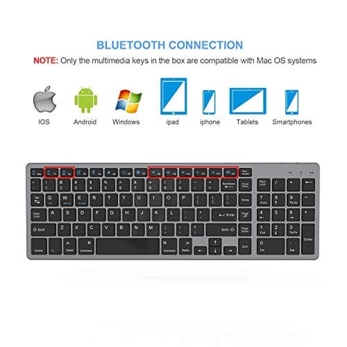 Bluetooth Keyboard, Jelly Comb Rechargeable Slim BT Wireless Keyboard with Number Pad Full Size Design for Laptop Desktop PC Tablet, Windows iOS Android-Gray image