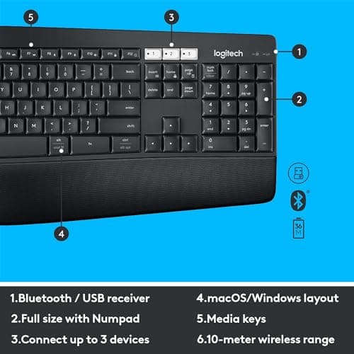 Logitech MK850 Performance Bluetooth/Wireless Ergonomic Keyboard With Optical Mouse image