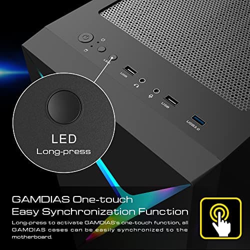 GAMDIAS ARGUS E4 ELITE ATX Mid Tower Black with Tempered Glass Side Panel and USB 3.2 Gen 1 Type-A, USB 2.0 Type-A image