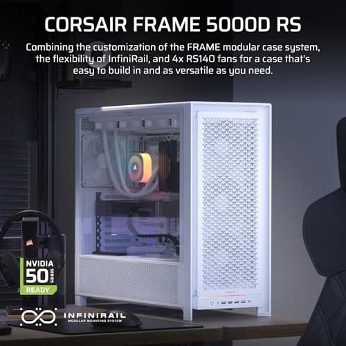 Corsair FRAME 5000D RS ATX Mid Tower White with Tempered Glass Side Panel and USB 3.2 Gen 2 Type-C, USB 3.2 Gen 1 Type-A image