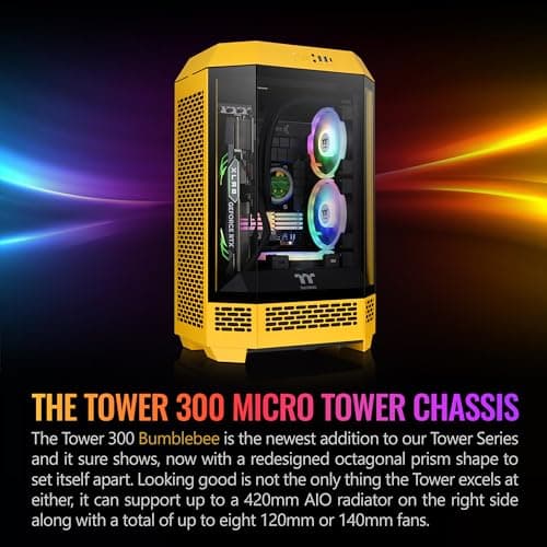 Thermaltake The Tower 300 MicroATX Mini Tower Tempered Glass Side Panel - Bumblebee image