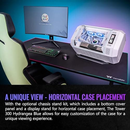 Thermaltake The Tower 300 MicroATX Mini Tower Tempered Glass Side Panel - Hydrangea Blue image