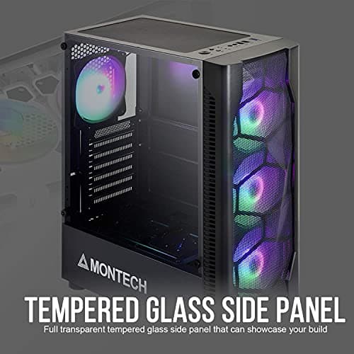Montech X3 Mesh 6pcs, 3 x 140mm& 3 x 120mm Fixed RGB Lighting Fans (Pre-Installed) ATX Mid-Tower PC Gaming Case, USB3.0, Door Open Tempered Glass Side Panel, High Airflow, Black image