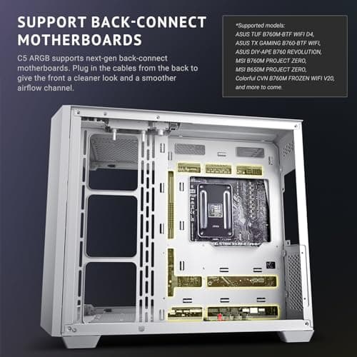 Antec C5 ARGB ATX Mid Tower White Tempered Glass Side Panel Front USB 3.2 Gen 2 Type-C/Gen 1 Type-A image