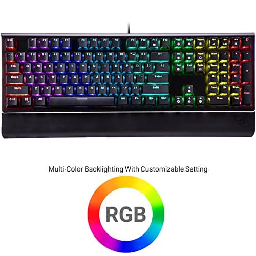 ROSEWILL Mechanical Gaming Keyboard, RGB Backlit Clicky Computer Mechanical Keyboard for PC, Laptop, Mac, Rainbow LED Modes with Side Backlight & Software Suite for Customization - Blue Switch image