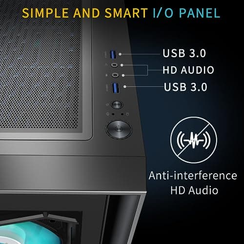 MUSETEX G06MN6-B ATX Mid Tower Black with Tempered Glass Side Panel and USB 3.2 Gen 1 Type-A, USB 2.0 Type-A Front Panel image