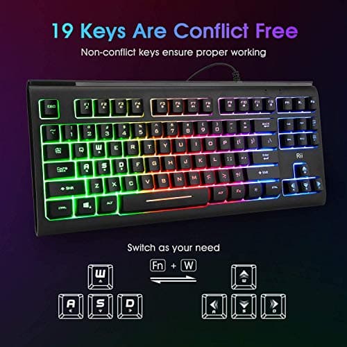 Rii Primer RGB Compact Gaming Keyboard RK104,Backlight Keyboard,Small 87 Keys Computer Keyboard for Windows PC Laptop Desktop image