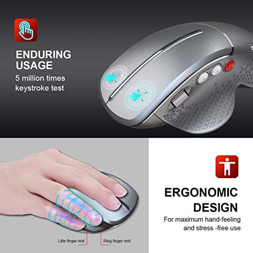 2.4G Wireless Right-Handed Vertical Mouse, Side Scrolling and Ergonomic Design Reducing Wrist Pain, 4 Adjustable DPI 800/1600/2400/3600, Next/Previous Page Buttons for Laptop, Desktop, PC (Black) image