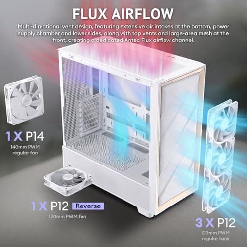 Antec FLUX ATX Mid Tower White / Brown with Tempered Glass Side Panel and USB 3.2 Gen 2 Type-C, USB 3.2 Gen 1 Type-A image