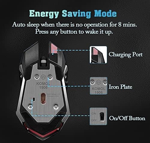 Wireless Gaming Mouse, Scettar Rechargeable Computer Gaming Mouse Unique Silent Click, 7 Breathing Led Light, 3 Adjustable DPI,Iron Plate, Power Saving Mode Wireless Mouse for Laptop/PC/Notebook image