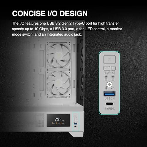 GAMDIAS ATLAS M1 ATX Mid Tower White with Tempered Glass Side Panel, USB 3.2 Gen 1 Type-A, and 420 x 210 x 465 mm image