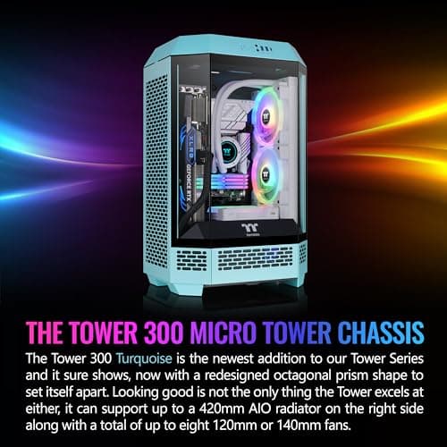 Thermaltake The Tower 300 MicroATX Mini Tower Tempered Glass Side Panel - Turquoise image