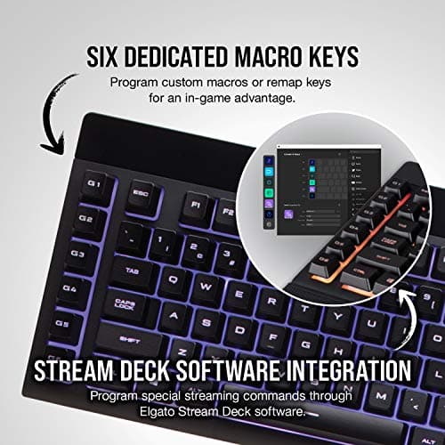 Corsair K55 RGB Gaming Keyboard - Quiet & Satisfying LED Backlit Keys - Media Controls - Wrist Rest Included - Onboard Macro Recording image