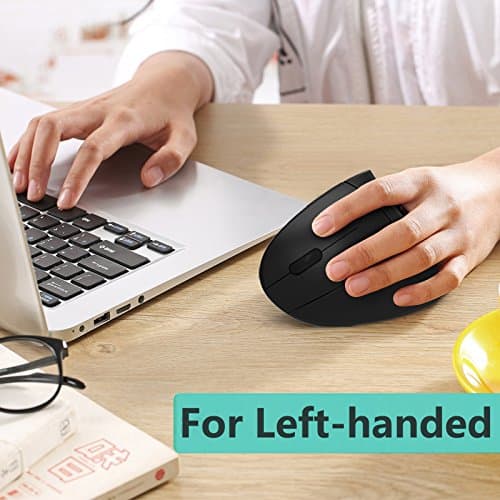 Left Handed Mouse, Lekvey Wireless 2.4G USB Left Hand Ergonomic Vertical Mouse, Less Noise - Black image
