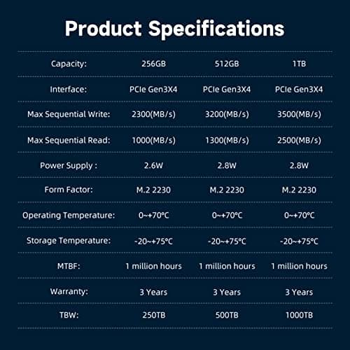 KingSpec NX-2230 512GB SSD M.2-2230 PCIe 3.0 NVMe image