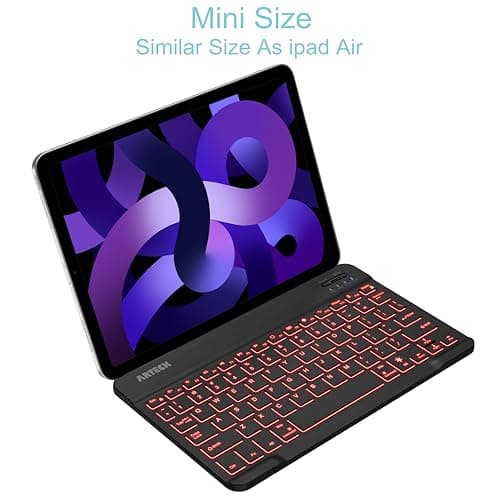 Arteck HB030B Universal Slim Portable Wireless Bluetooth 3.0 7-Colors Backlit Keyboard with Built in Rechargeable Battery, Black image