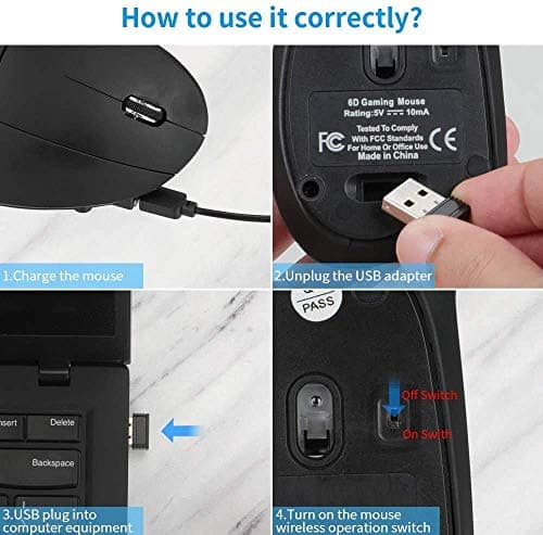 Ergonomic Wireless Mouse,Vertical Gaming Mouse -Ergonomic Design - Prevention of Mouse arm -Tennis Elbow (RSI Syndrome),3 Adjustable DPI 3200/1600/1200 Levels for Laptop, PC, MacBook, Notebook etc. image