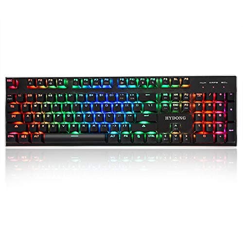 HYDONG RGB LED Backlit Mechanical Gaming Keyboard with Black Switch, 104 Anti-ghosting Standard Keys, Support Macro Setting, Aluminum Base, Non-Slip Spill-Resistant, USB Wired for PC, Laptop, Computer main image