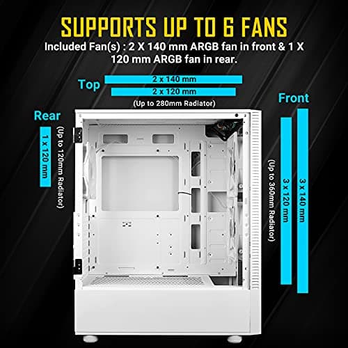 Antec NX410 ATX Mid Tower White with Tempered Glass Side Panel and USB 3.2 Gen 1 Type-A, USB 2.0 Type-A image