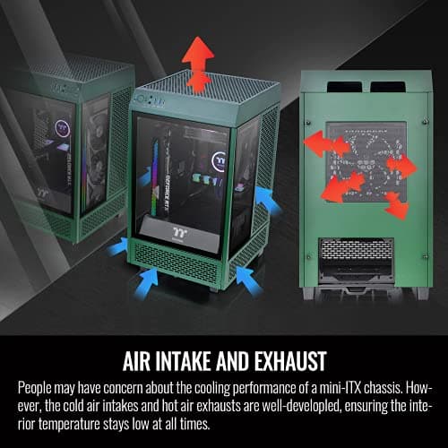 Thermaltake The Tower 100 Mini-ITX Tower Green / Black with Tempered Glass Side Panel and USB 3.2 Gen 2 Type-C, USB 3.2 Gen 1 Type-A image