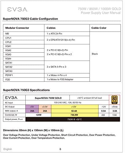 EVGA SuperNOVA 750 G3 750W Fully Modular 80+ Gold image