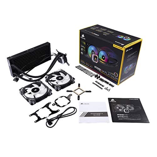 Corsair Hydro Series H100i RGB PLATINUM Extreme Performance Liquid CPU Cooler, Mounting kit for most modern CPU sockets, Two ML PRO RGB Series PWM 140mm fans, Fan and radiator mounting screws, USB 2.0 motherboard header cable, Thermal compound (pre-applied), Quick Start Guide image