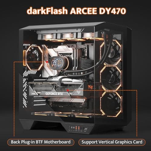 darkFlash DY470 ATX Mid Tower Black Tempered Glass, USB Type-C and Type-A image