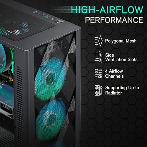 MUSETEX NN8 ATX Mid Tower Black with Tempered Glass Side Panel and USB 3.2 Gen 2 Type-C USB 3.2 Gen 1 Type-A image