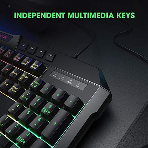 PICTEK Backlit Keyboard and Mouse Combo, LED Wired Gaming Keyboard, Ergonomic Keyboard, Wrist Rest Keyboard with Efficient Multimedia Keys, Programmable Gaming Mouse for Mac, PC, Sega Game Gear Games image