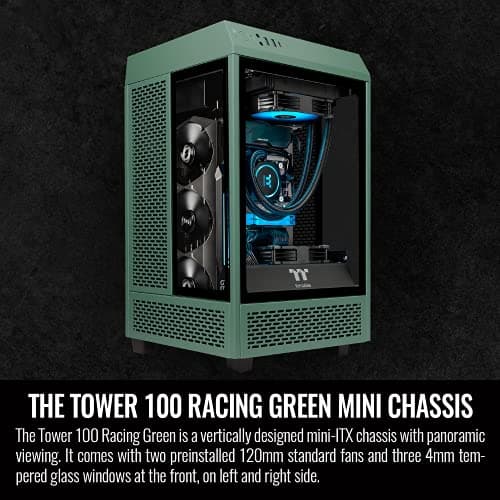 Thermaltake The Tower 100 Mini-ITX Tower Green / Black with Tempered Glass Side Panel and USB 3.2 Gen 2 Type-C, USB 3.2 Gen 1 Type-A image