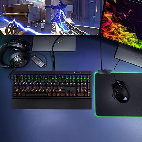 BestOff MK15 Gaming Set, Blue Switch Mechanical Gaming Keyboard, 4 adjustable High DPI Gaming Mouse, All-Metal Panel Spill-Resistant Keyboard with Ergonomic holder, Anti ghosting Keyboard for PC Gamer image