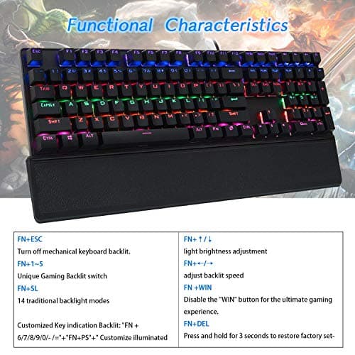 CHONCHOW Led Mechanical Gaming Keyboard Wired Backlit Keyboard Blue Switch Detachable Wrist Rest USB Gaming Keyboard Compatible with PC Mac Windows PS4（Black） image