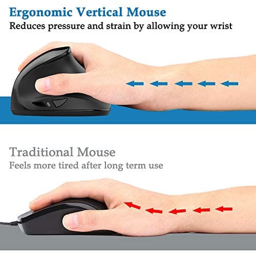 Wireless Mouse, ADLOKO Vertical Ergonomic Optical USB Rechargeable Mice Adjustable Sensitivity 800/1200 /1600 DPI for Laptop, Chromebook, PC, Desktop image