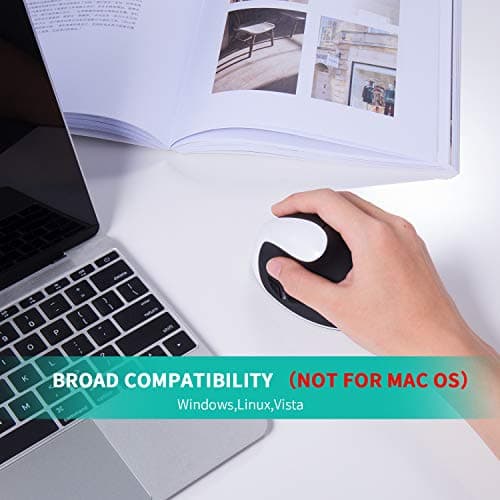 Vertical Mouse, AURTEC Rechargeable 2.4G Wireless Ergonomic Mice with USB Receiver, 6 Buttons and 3 Adjustable DPI 800/1200/1600, White image