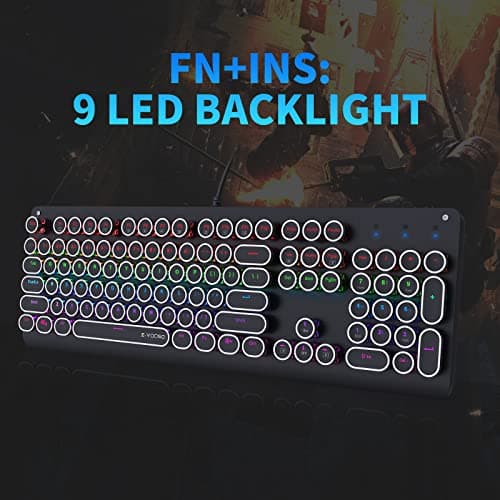 E-YOOSO K600 Retro Mechanical Gaming Keyboard 104 Key, LED Backlit Keyboard with Blue Switches image