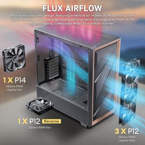 Antec FLUX SE ATX Mid Tower Black / Brown with Tempered Glass Side Panel and USB 3.2 Gen 2 Type-C USB 3.2 Gen 1 Type-A image