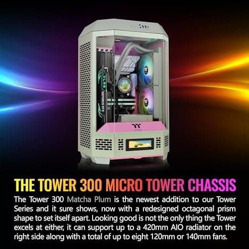 Thermaltake The Tower 300 MicroATX Mini Tower Tempered Glass Side Panel - Matcha Plum image