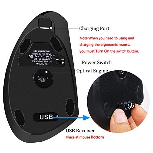 Wireless Ergonomic Mouse,Funwaretech 【Rechargeable】 2.4G Vertical Optical Mice,800/1200 /1600 DPI with 6 Buttons for Laptop,Desktop,PC, MacBook - Purple image