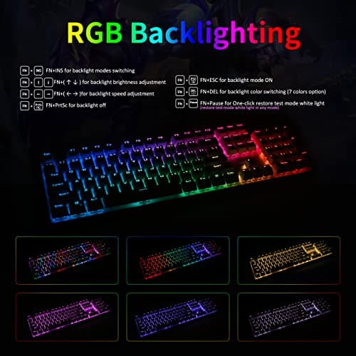 E-Element Z-88 RGB Mechanical Gaming Keyboard, Programmable RGB Backlit, Blue Switch -Tactile & Clicky, Water Resistant, 104 Keys Anti-Ghosting for Mac PC, Silver+White image