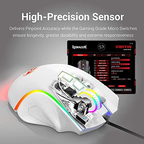 Redragon M602 RGB Wired Gaming Mouse RGB Spectrum Backlit Ergonomic Mouse Griffin Programmable with 7 Backlight Modes up to 7200 DPI for Windows PC Gamers (White) image