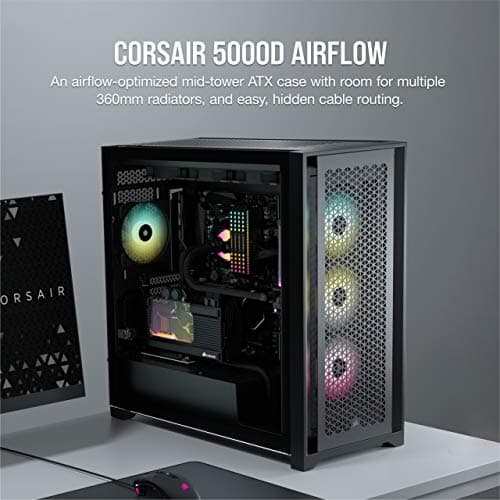 Corsair 5000D AIRFLOW ATX Mid Tower Black with Tempered Glass Side Panel, USB 3.2 Gen 2 Type-C, and USB 3.2 Gen 1 Type-A image