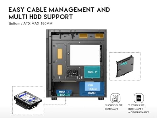 DIYPC ARGB-G5 ATX Mid Tower Black with Tempered Glass Side Panel and USB 3.2 Gen 1 Type-A, USB 2.0 Type-A image