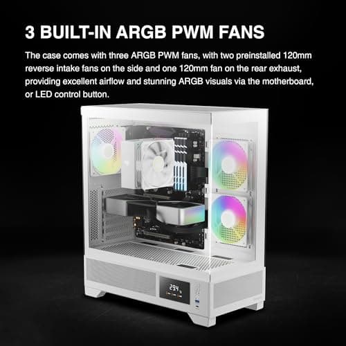 GAMDIAS ATLAS M1 ATX Mid Tower White with Tempered Glass Side Panel, USB 3.2 Gen 1 Type-A, and 420 x 210 x 465 mm image