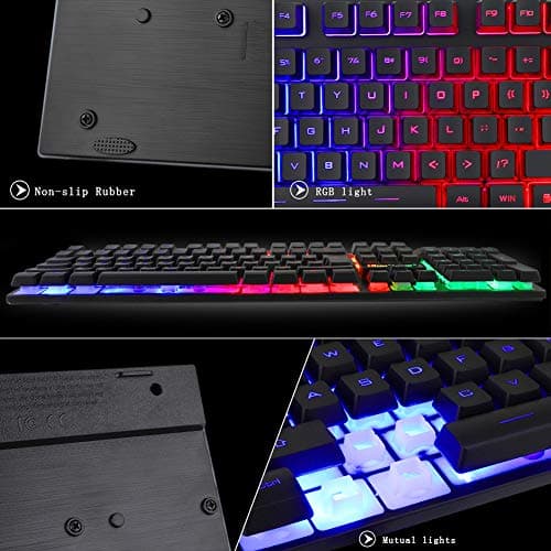 RGB Gaming Keyboard and Backlit Mouse Combo,BlueFinger USB Wired Backlit Keyboard,LED Gaming Keyboard Mouse Set for Laptop PC Computer Game and Work image