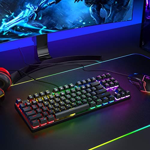 PICTEK TKL Mechanical Gaming Keyboard, Compact 87 Key Mechanical Computer Keyboard with Blue Equivalent Switches, 27 LED Lighting Modes, 100% Anti-Ghosting Wired USB Keyboard for Windows PC/MAC Games image